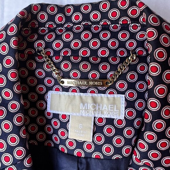 Michael Michael Kors Blazer Jacket Lined Pockets Red Dots Print Women's Sz 8 EUC - Picture 10 of 11